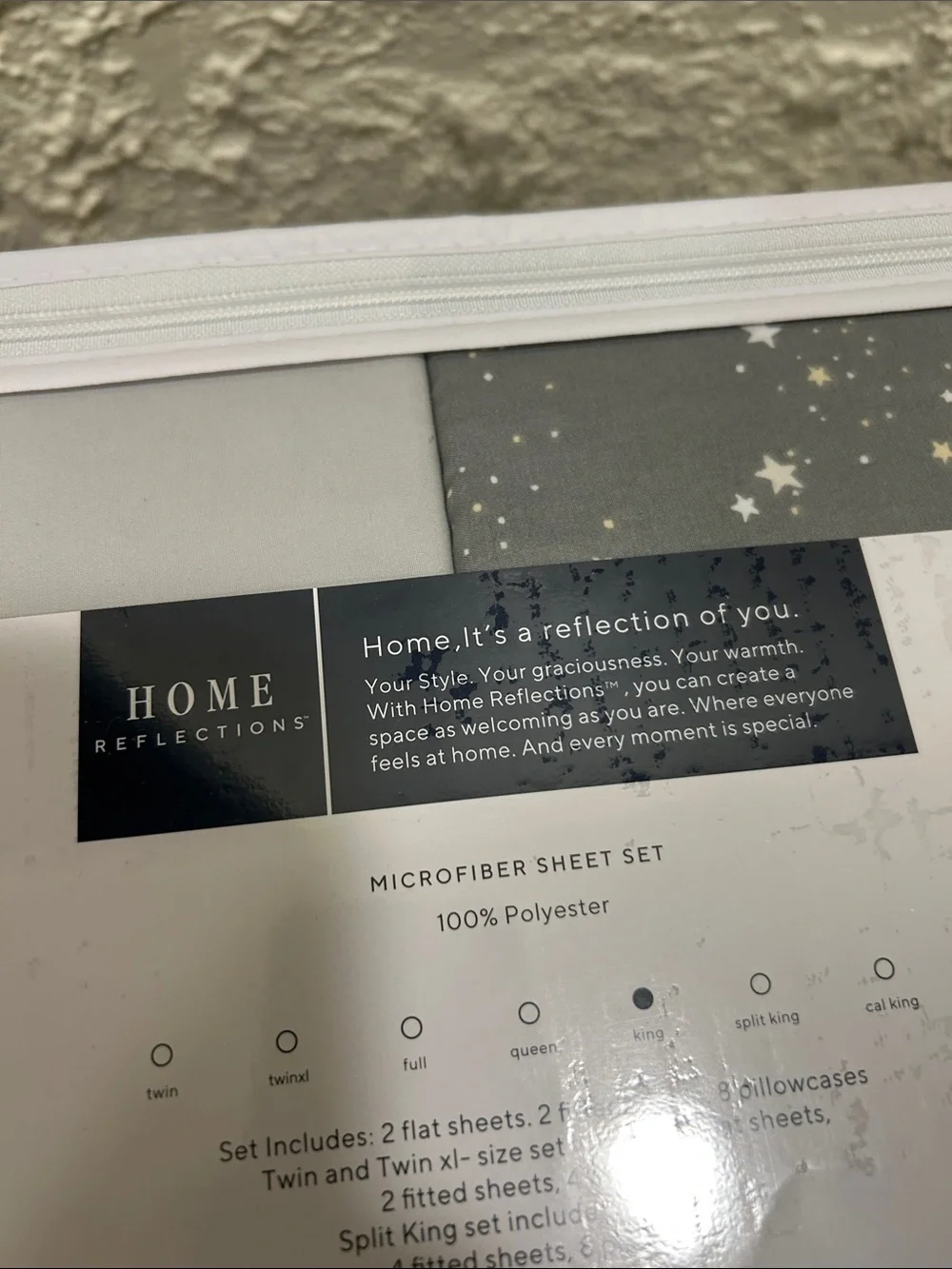 HOME REFLECTIONS Grey & Star Pattern 2 KING SIZE SHEET SETS FACTORY FRESH NEW